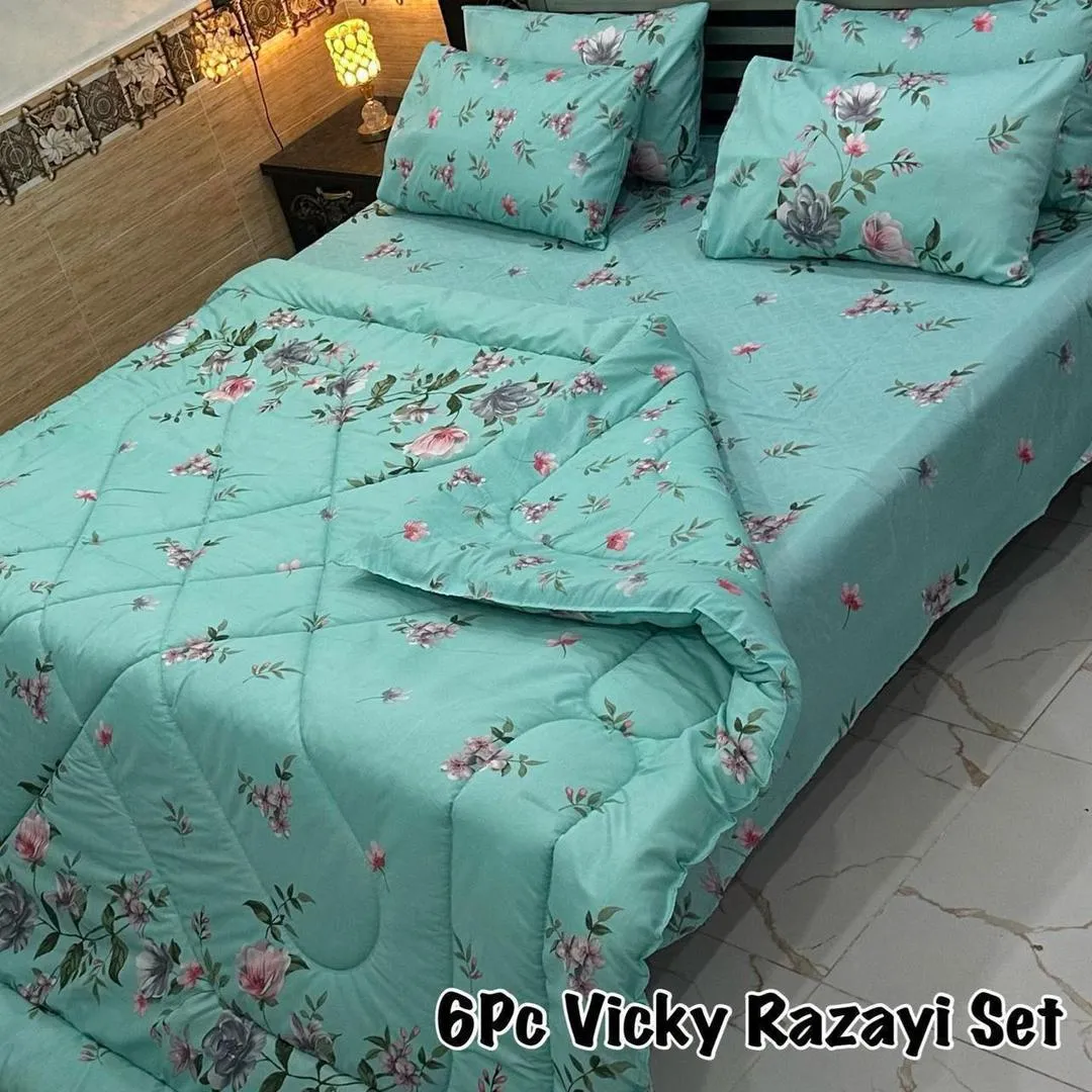 6 Pcs Cotton Salonica Printed Razai Set