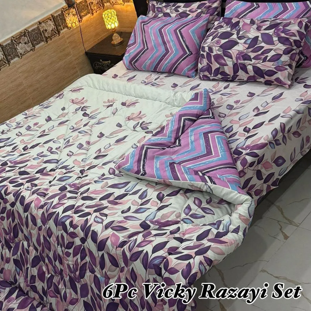 6 Pcs Cotton Salonica Printed Razai Set