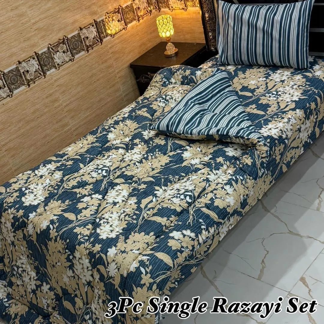 3 Pcs Cotton Salonica Printed Razai Set