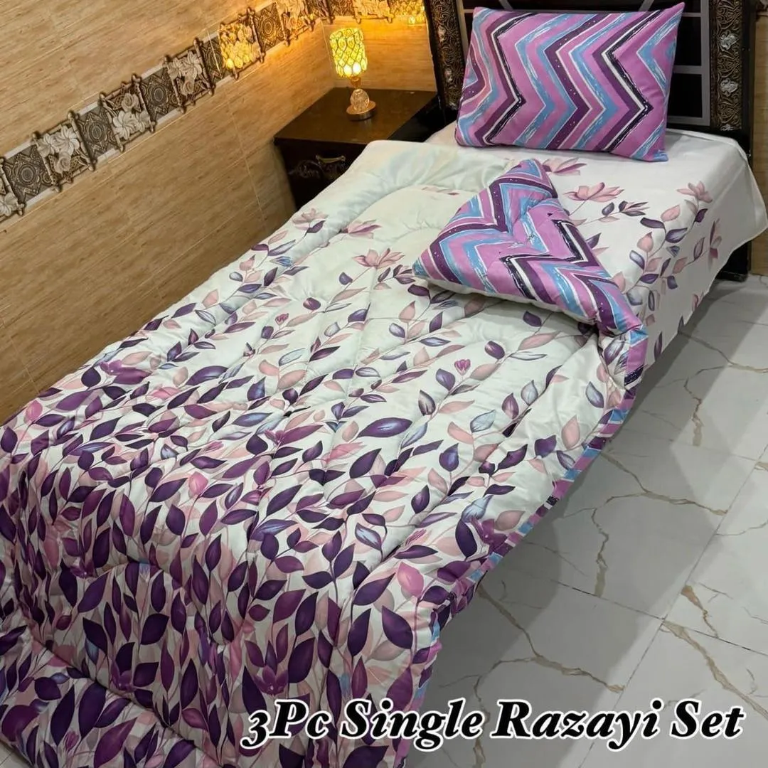 3 Pcs Cotton Salonica Printed Razai Set