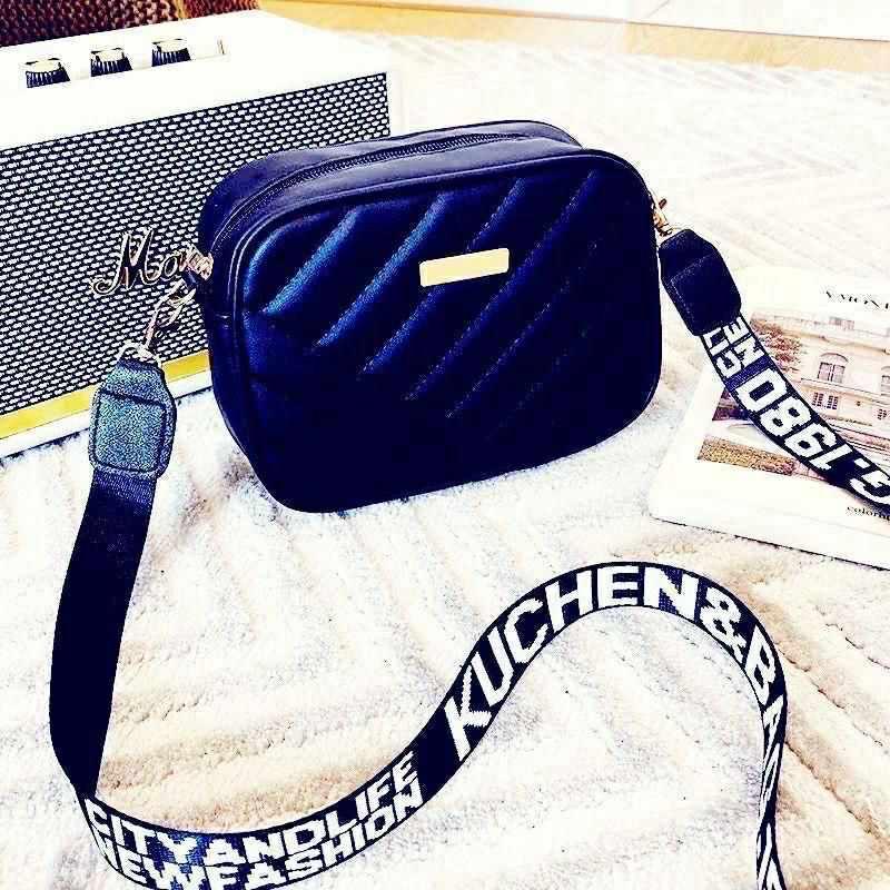 Black Quilted Crossbody Bag for Women with Gold Accents