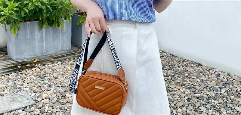 Black Quilted Crossbody Bag for Women with Gold Accents