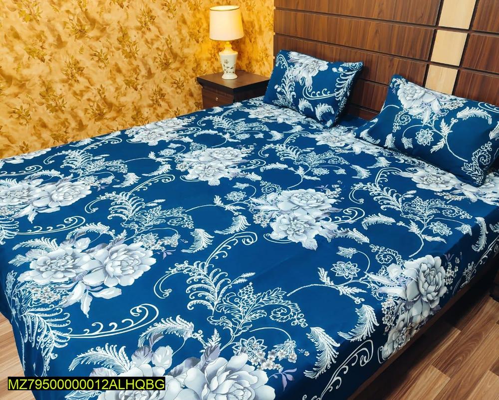 3 Pcs Crystal Cotton Printed Double Bed Sheets