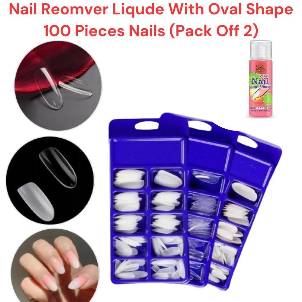 100 Pcs Stick On Artificial Oval Shape Nails, Pack Of 2