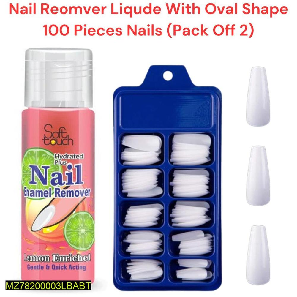 100 Pcs Stick On Artificial Oval Shape Nails, Pack Of 2