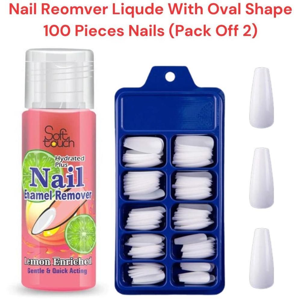 100 Pcs Stick On Artificial Oval Shape Nails, Pack Of 2