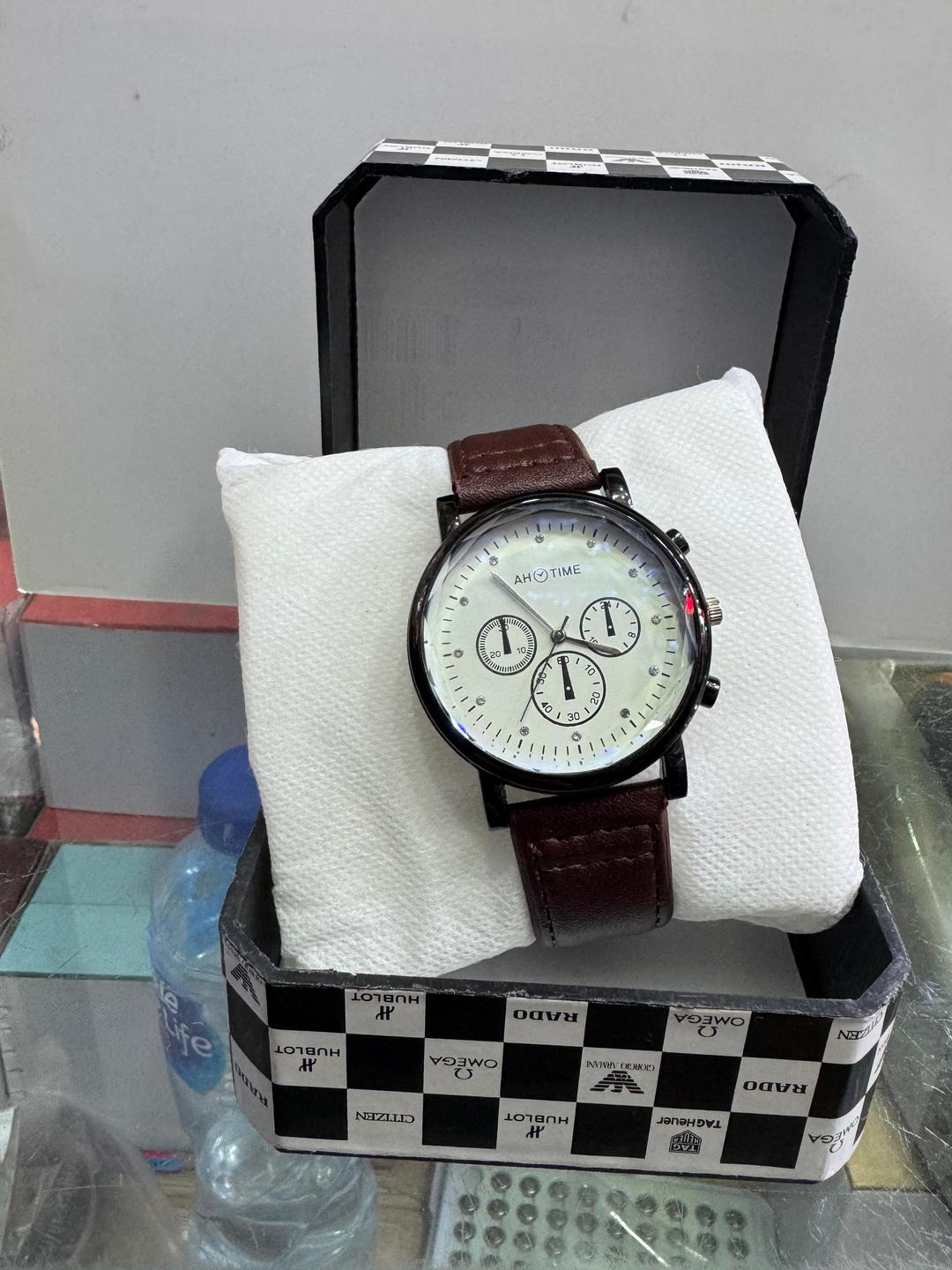 Men's PU Leather Strap Analog Watch - 1 Pc - Orange & Brown