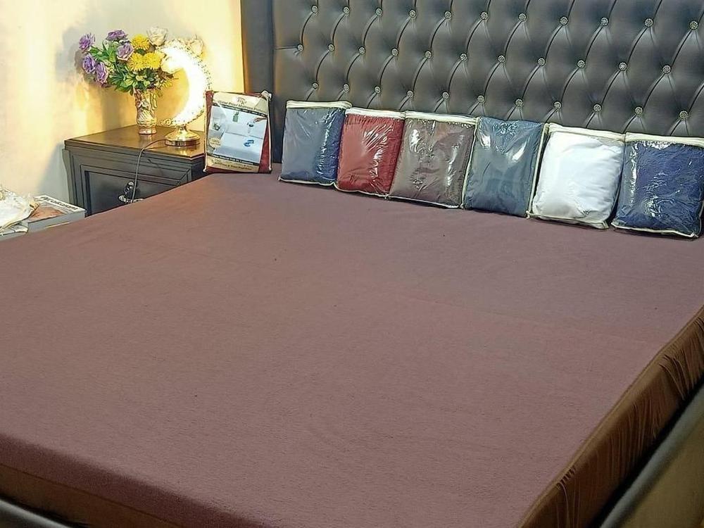 Terry Cotton Plain Double Bed Mattress Cover