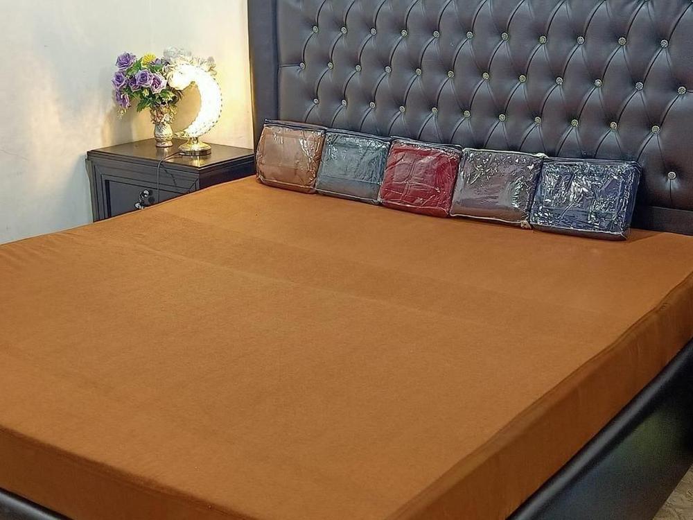 Terry Cotton Plain Double Bed Mattress Cover