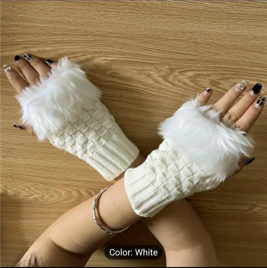 Stylish Women's Fingerless Gloves - 1 Pa Soft Fur Lined Warmth