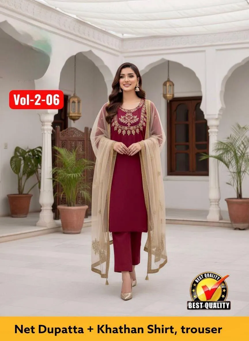 3 Pcs Women's Unstitched Sheesha Work Suit