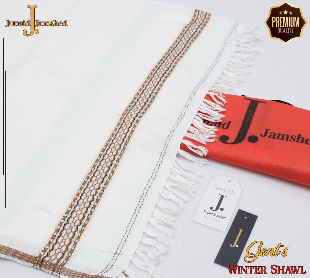 Elegant White Embroidered Wool Shawl - 1 Pc