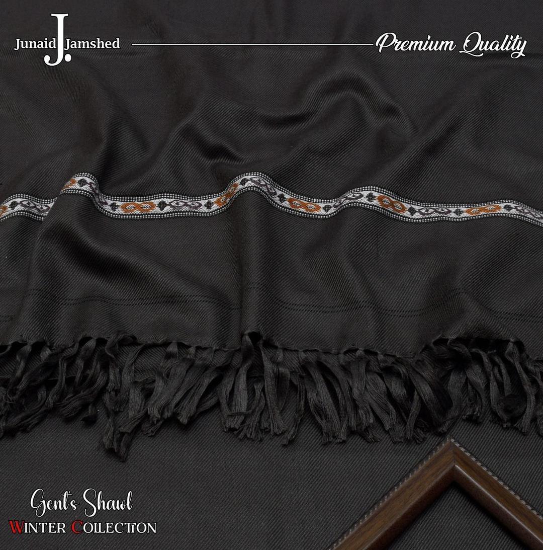 Luxurious Black Embroidered Wool Shawl - 1 Pc