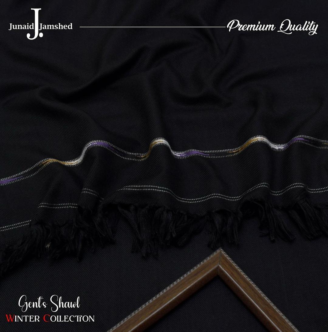 Luxurious Black Wool Embroidered Shawl - 1 Pc