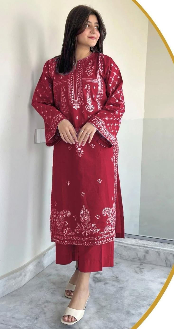 2 Pcs Women's Unstitched Embroidered Suit