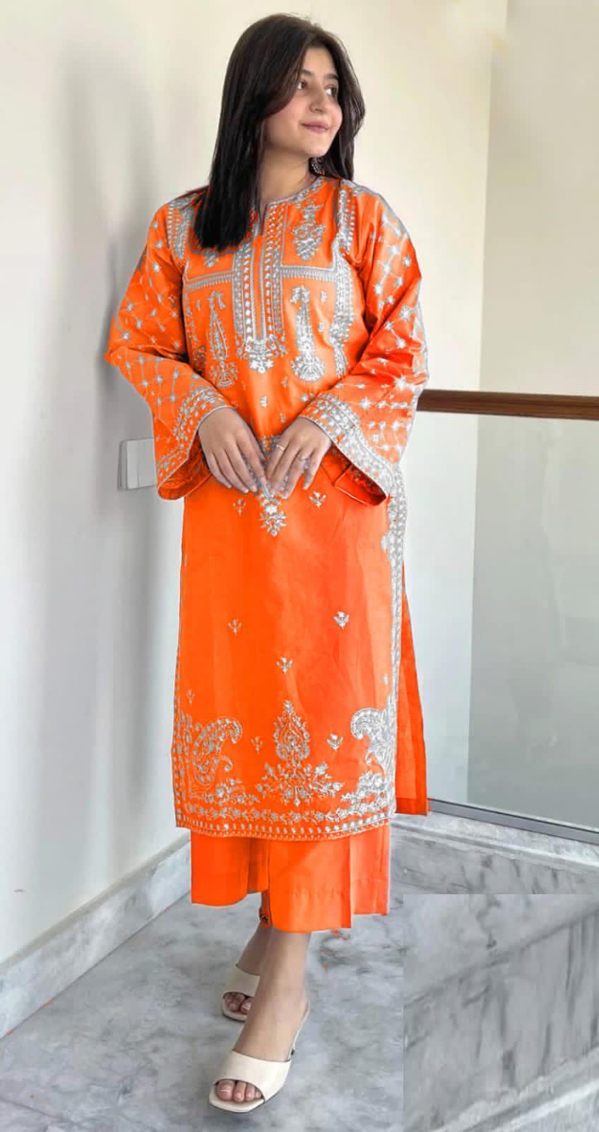 2 Pcs Women's Unstitched Embroidered Suit