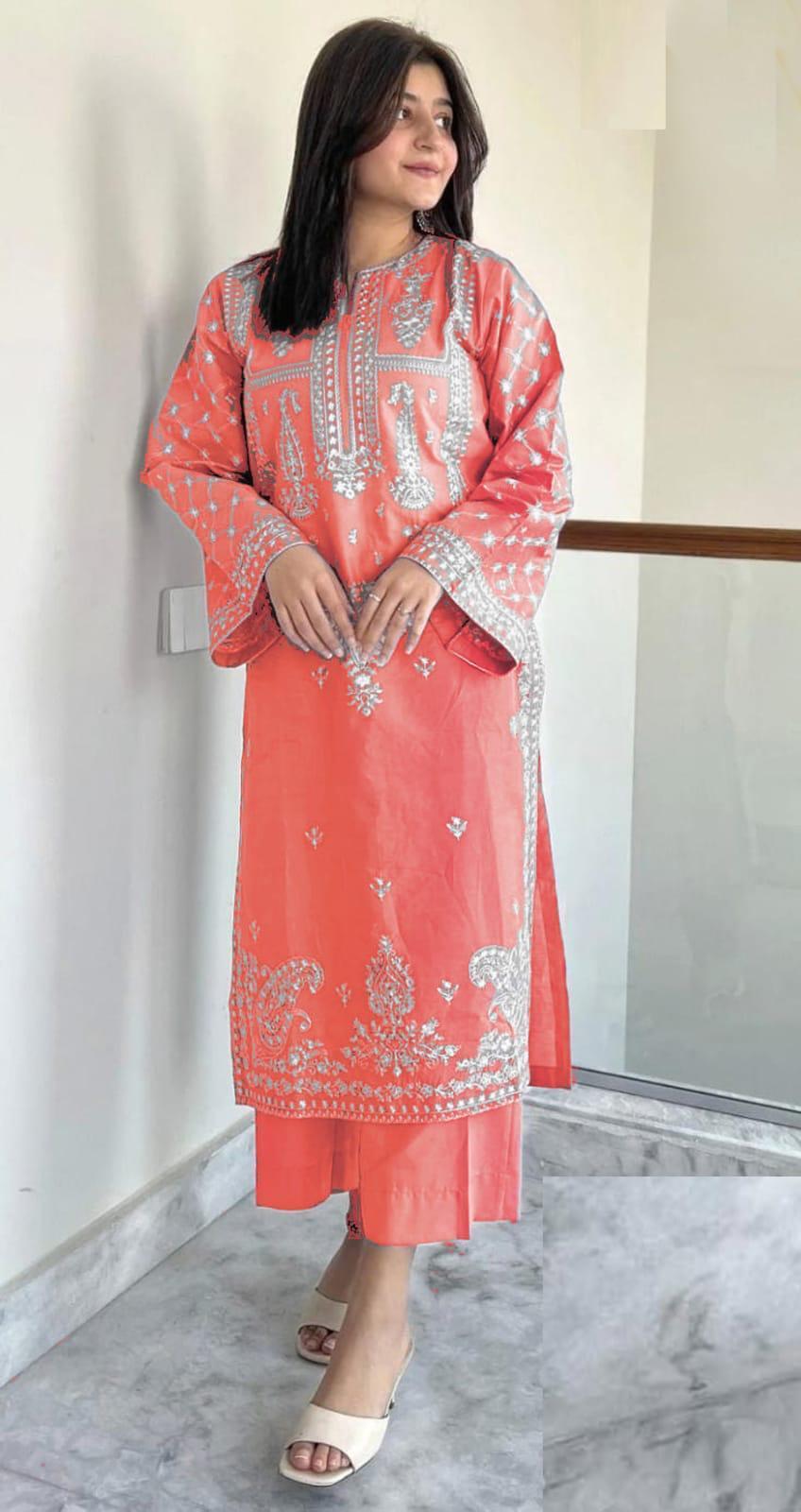 2 Pcs Women's Unstitched Embroidered Suit