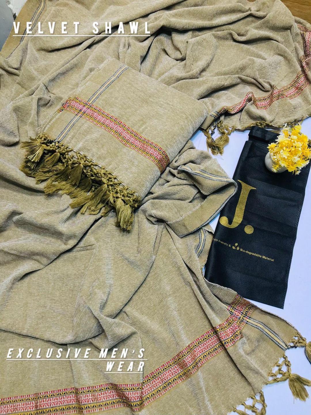 Luxurious Beige Velvet Shawl - 1 Piece, Plain Pattern