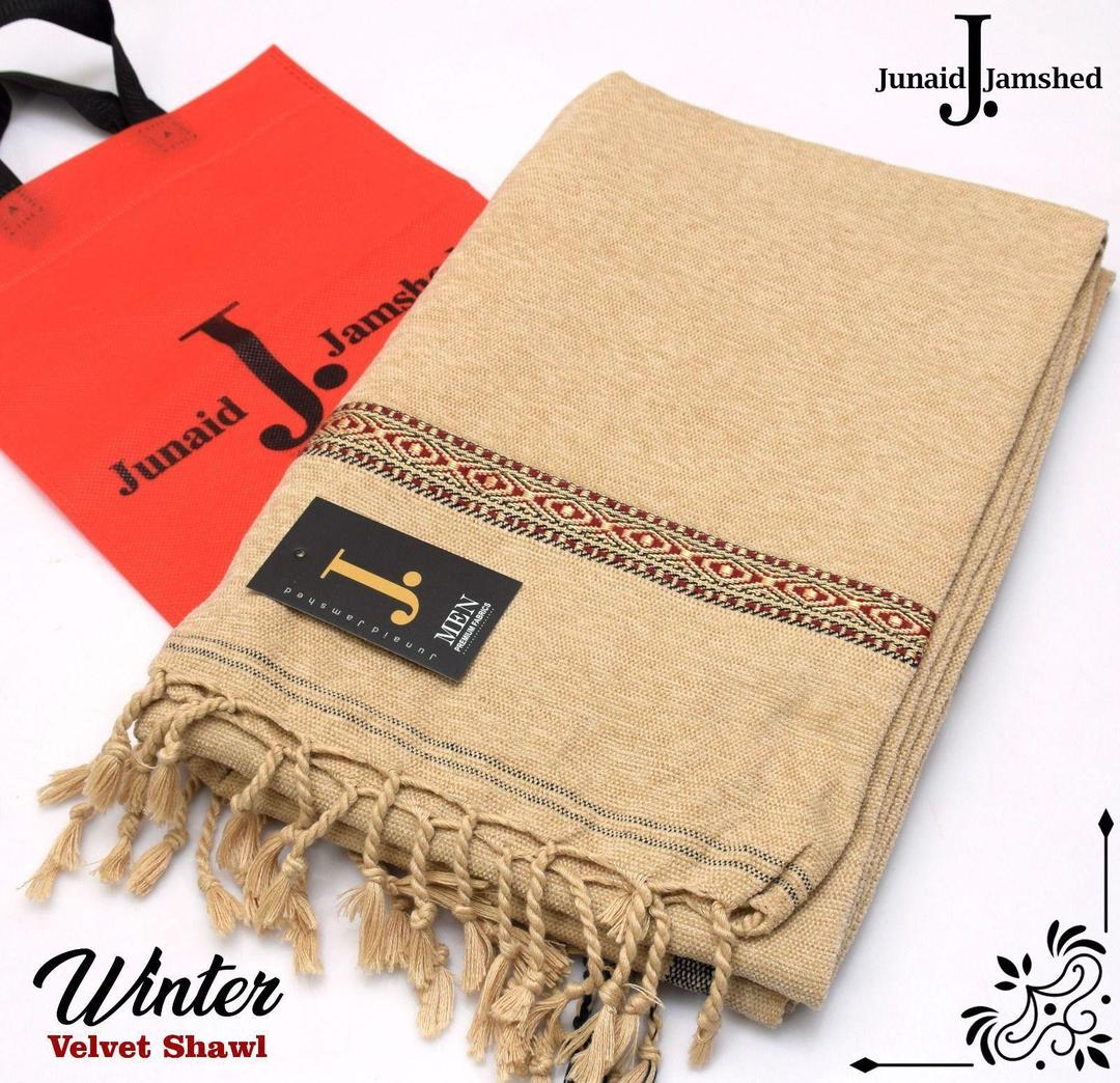 Luxurious Embroidered Velvet Shawl - Beige, Single Piece