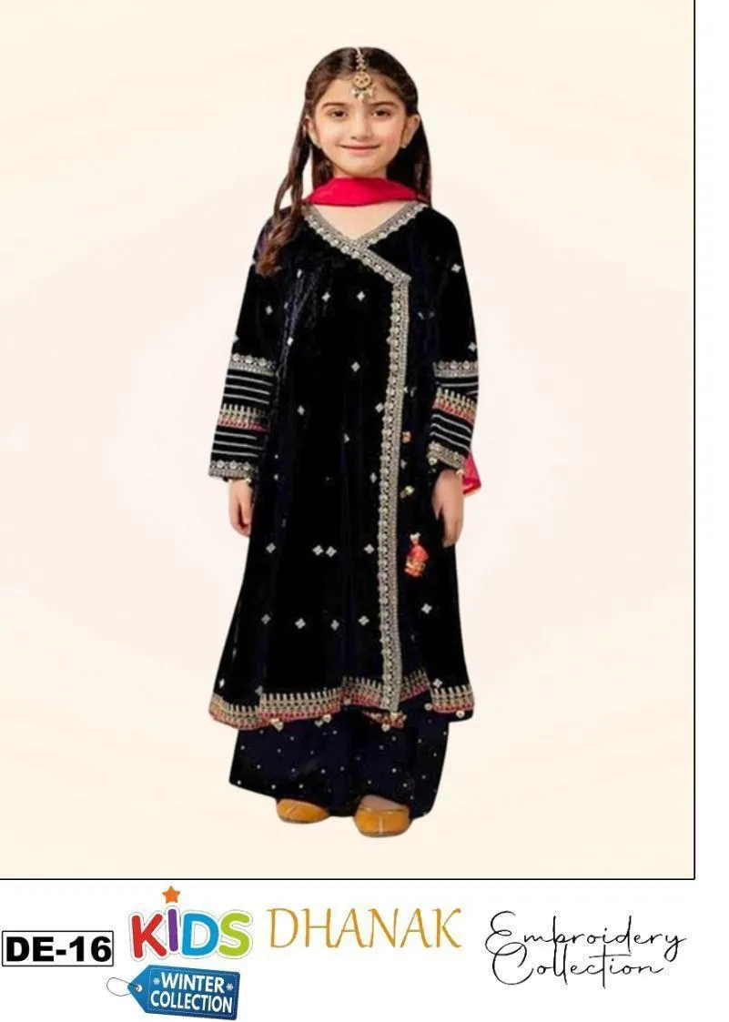 3 Pcs Girl's Dhanak Embroidered Kurta And Shalwar Suit
