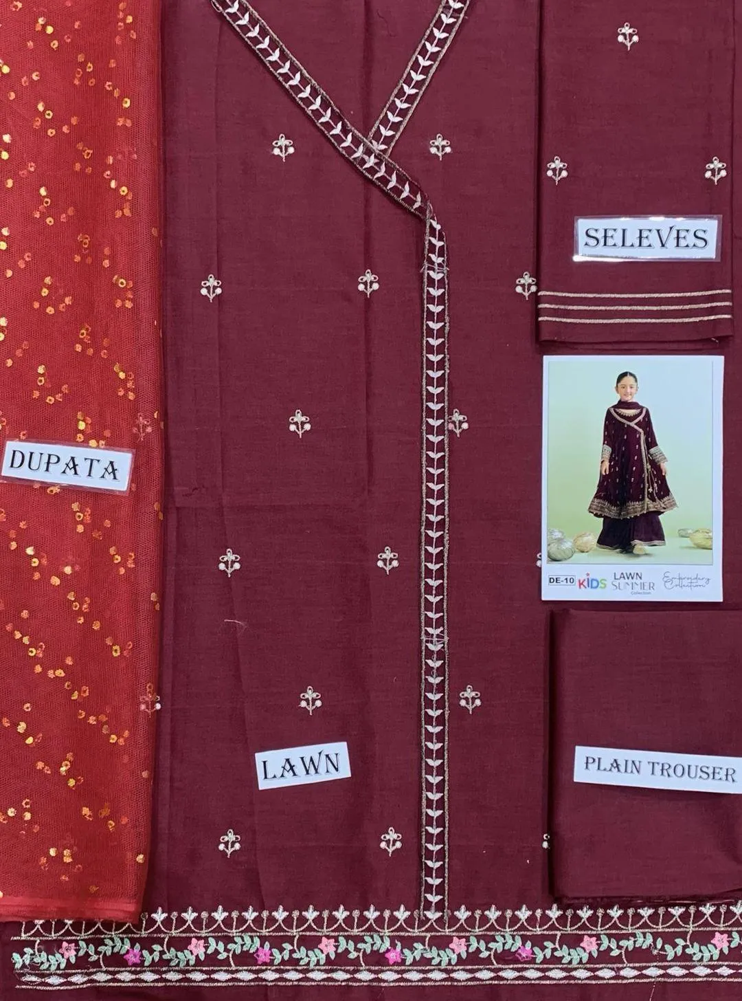 Maroon Embroidered Girl's Kurta Shalwar Suit 3Pcs view 2