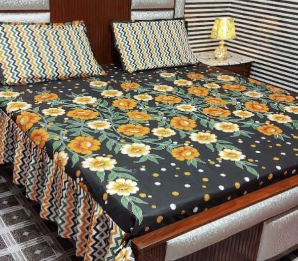 3 Pcs Cotton Salonica Printed Frill Double Bedsheet