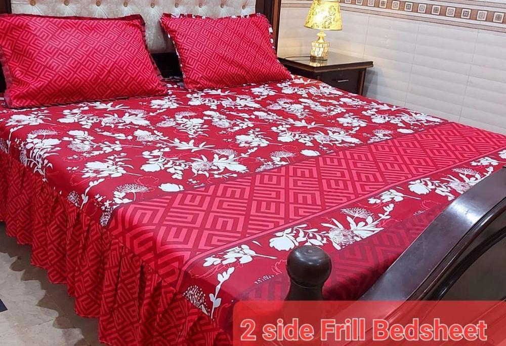 3 Pcs Cotton Salonica Printed Frill Double Bedsheet