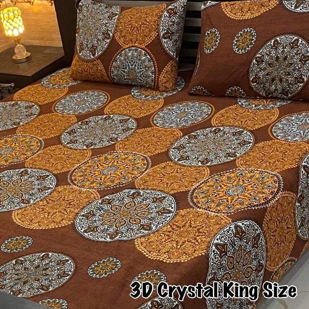 3 Pcs Cotton Printed Double Bedsheet