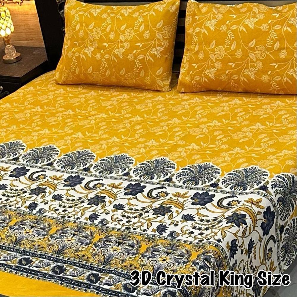 3 Pcs Cotton Printed Double Bedsheet