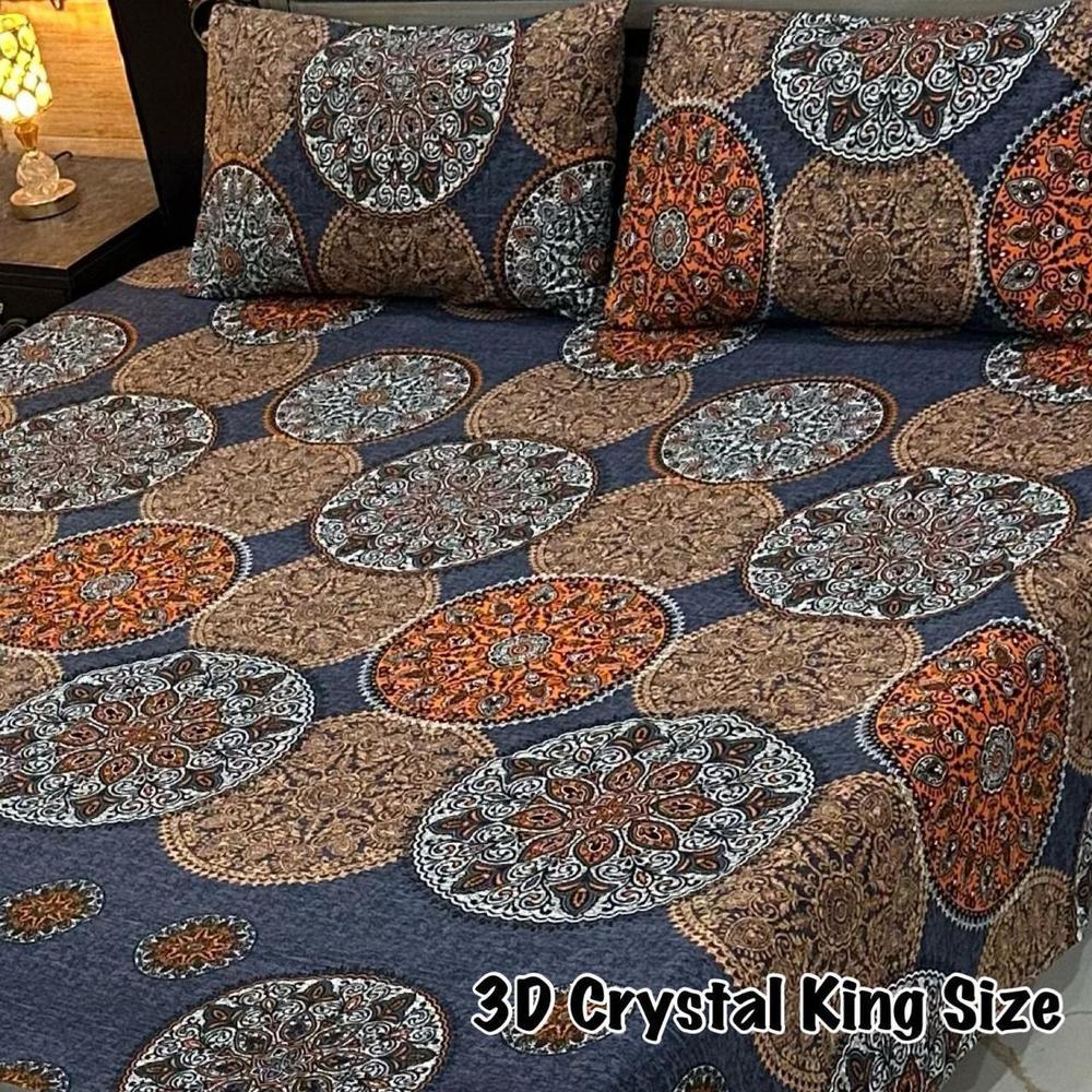 3 Pcs Cotton Printed Double Bedsheet