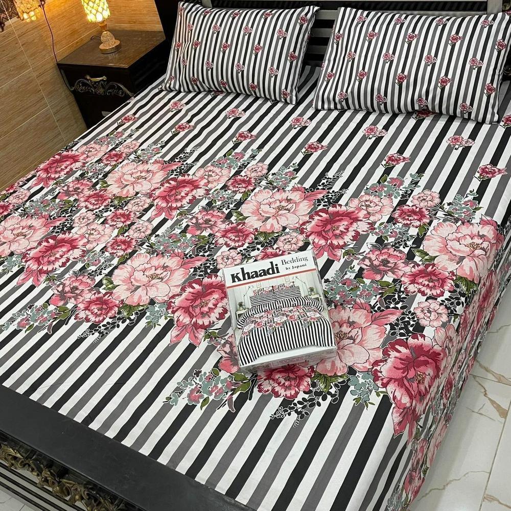3 Pcs Cotton Printed Double Bedsheet