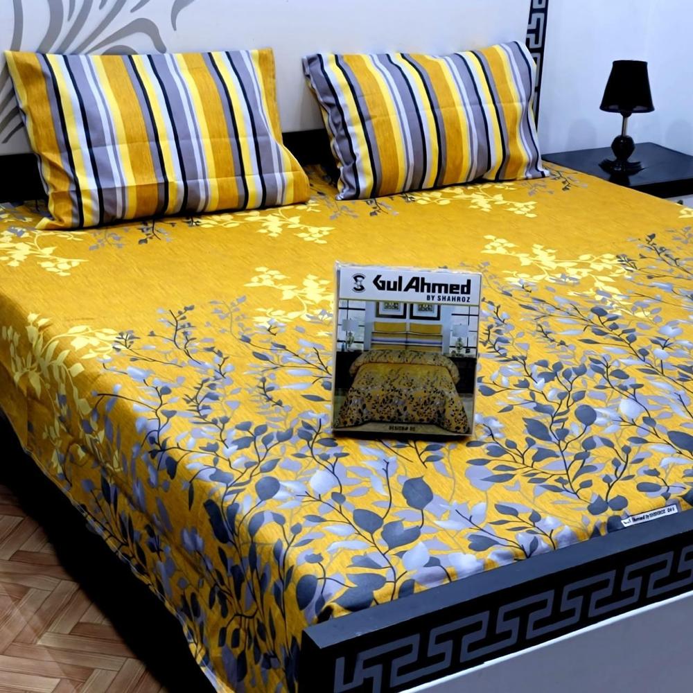 3 Pcs Cotton Salonica Printed Double Bedsheet