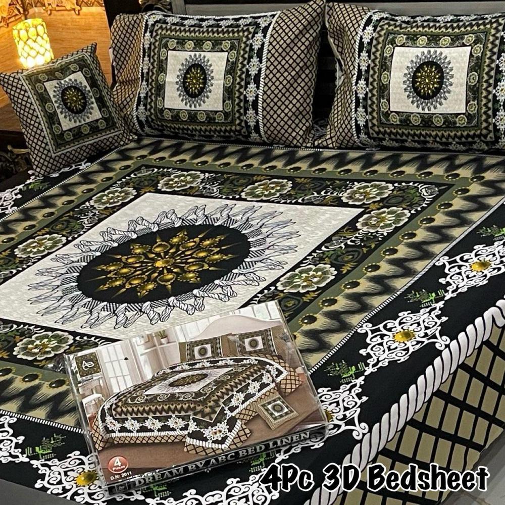 4 Pcs Crystal Cotton Printed Double Bedsheet