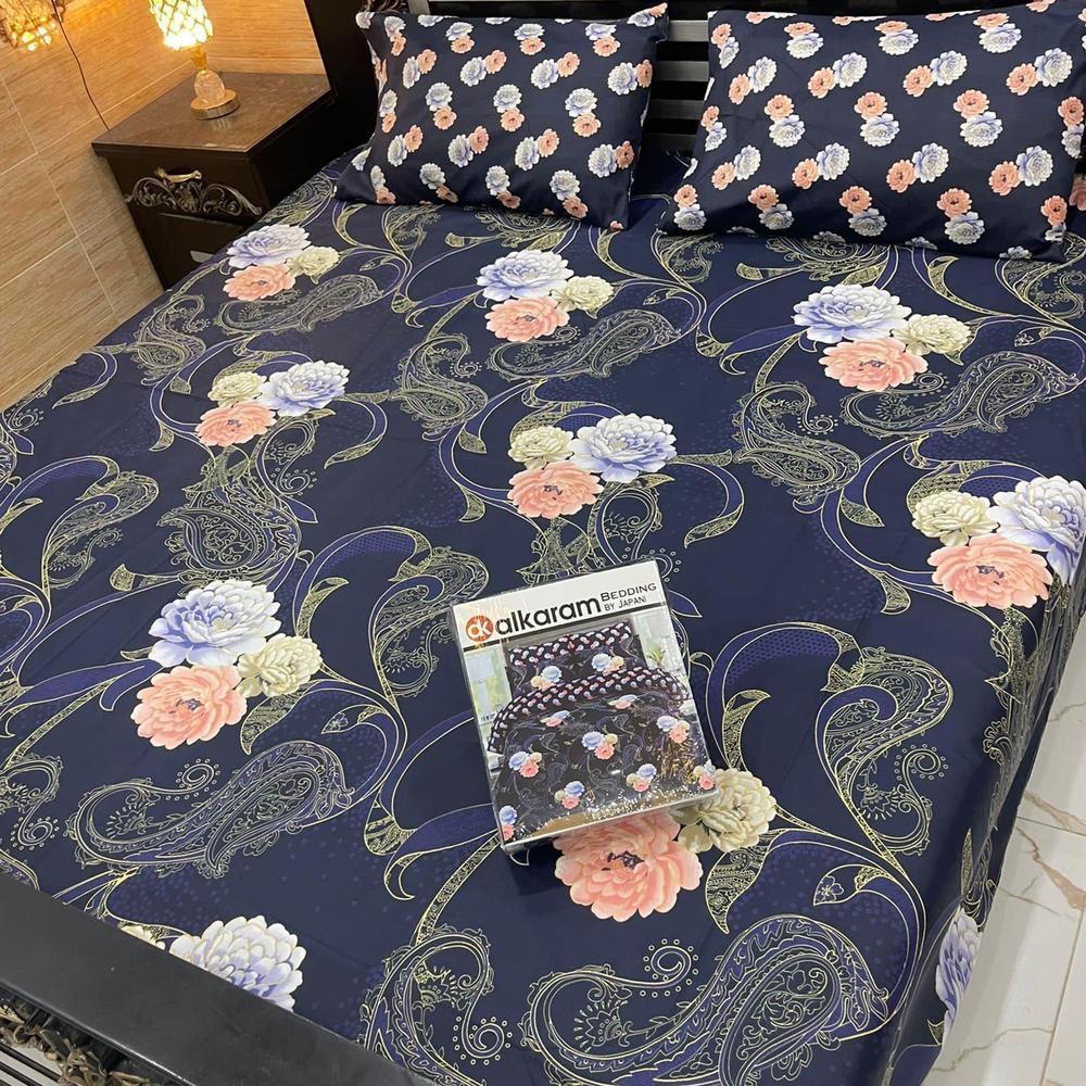 3 Pcs Cotton Salonica Printed Double Bedsheet