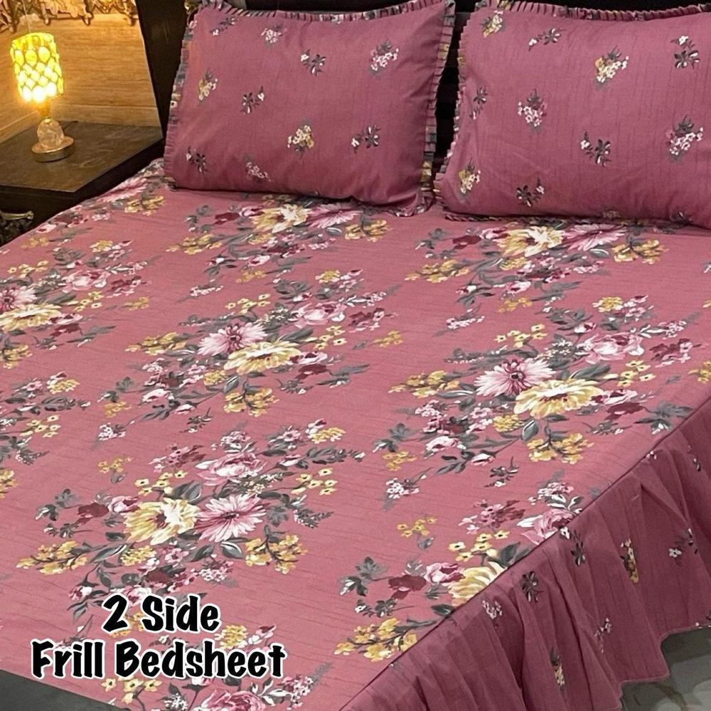 3 Pcs Cotton Salonica Frill Double Bedsheet
