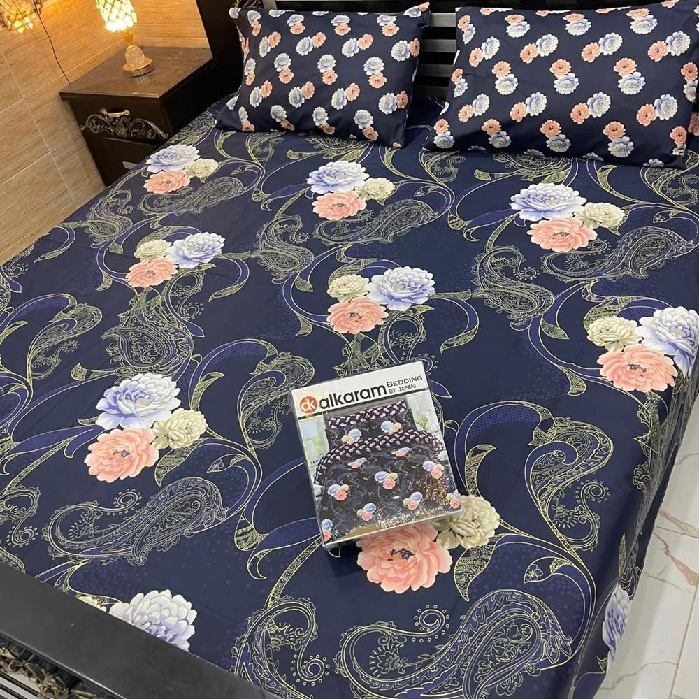 3 Pcs Cotton Salonica Printed Double Bedsheet