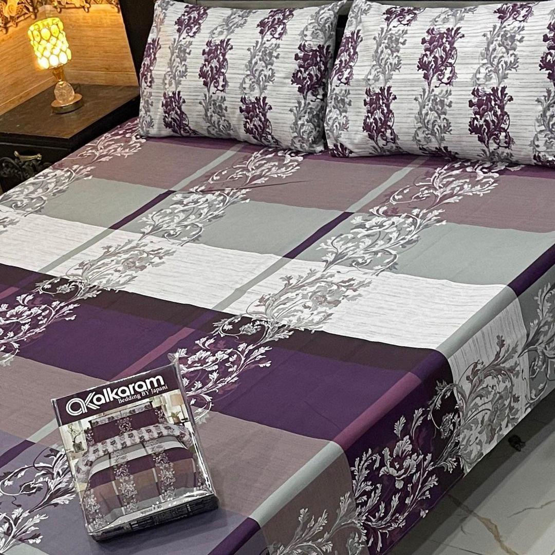 3 Pcs Mix Cotton Printed Double Bedsheet