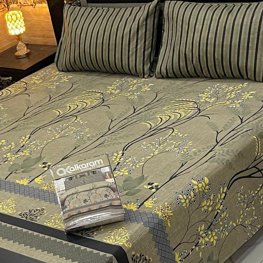 3 Pcs Mix Cotton Printed Double Bedsheet