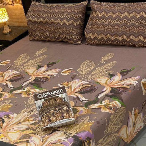 3 Pcs Cotton Salonica Printed Double Bedsheet