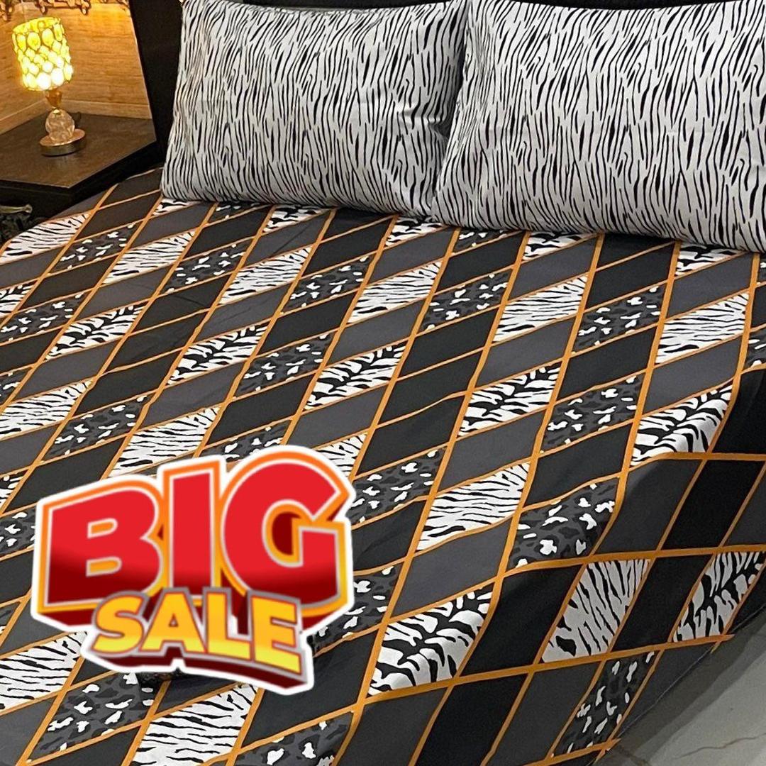 3 Pcs Cotton Salonica Printed Double Bedsheet
