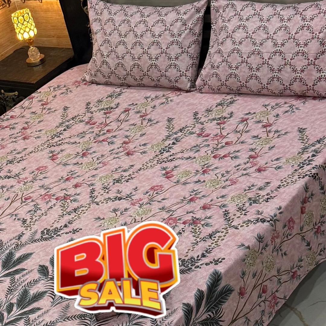 3 Pcs Cotton Salonica Printed Double Bedsheet