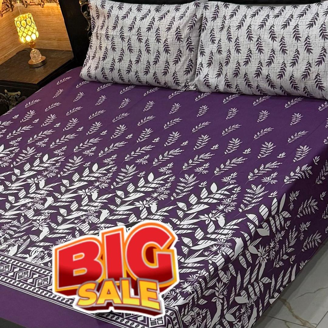 3 Pcs Cotton Salonica Printed Double Bedsheet