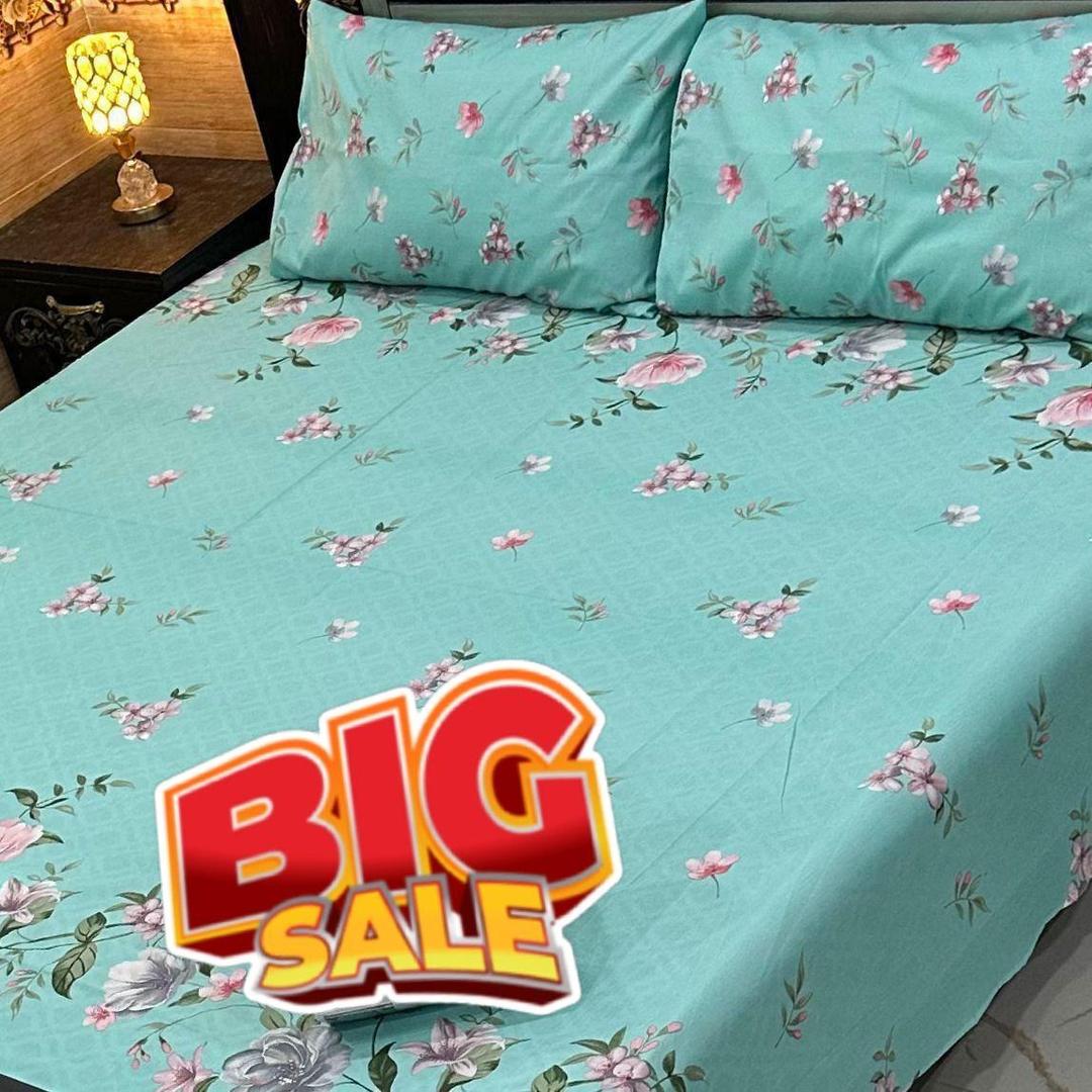 3 Pcs Cotton Salonica Printed Double Bedsheet