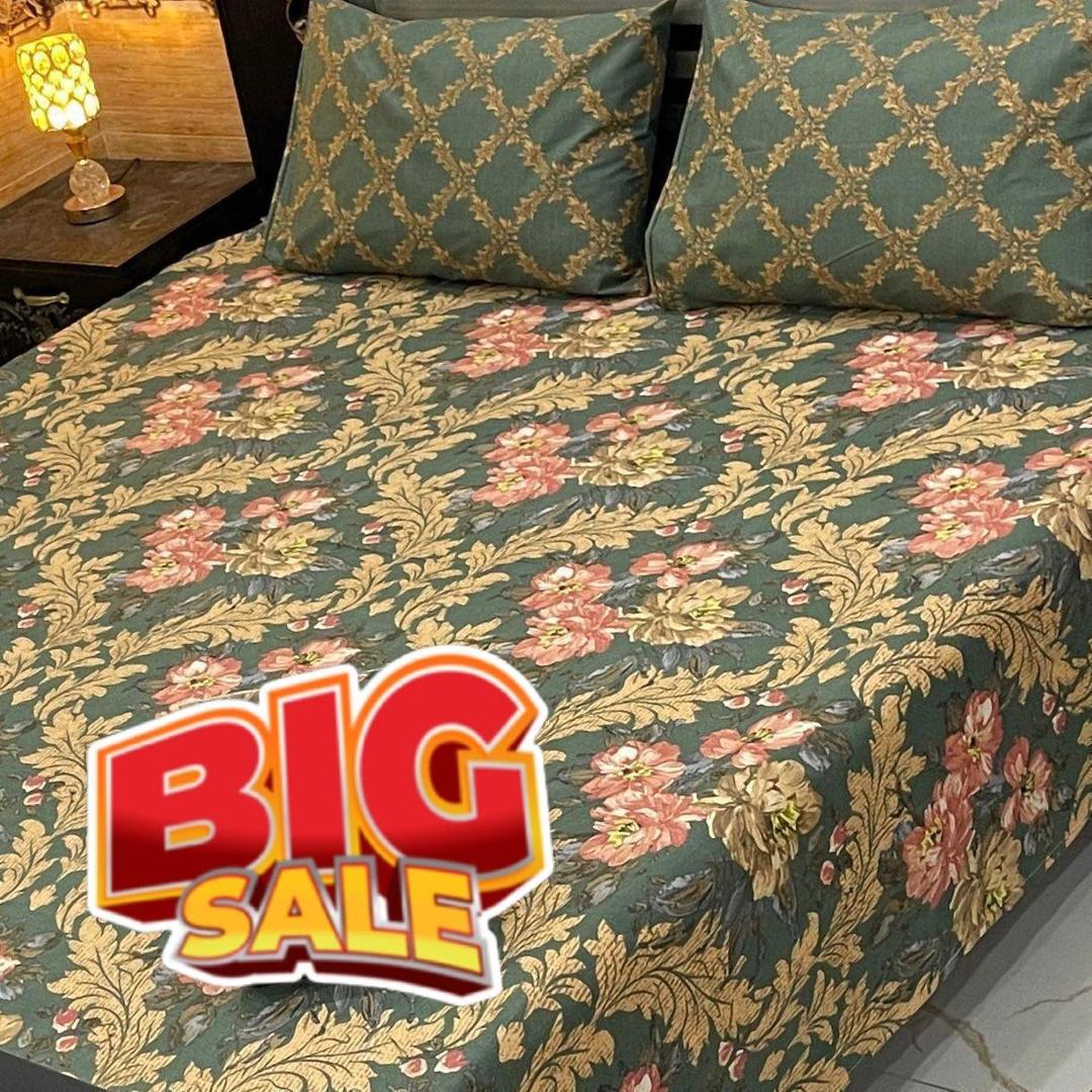 3 Pcs Cotton Salonica Printed Double Bedsheet
