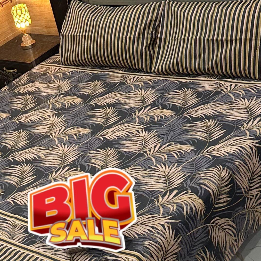 3 Pcs Cotton Salonica Printed Double Bedsheet