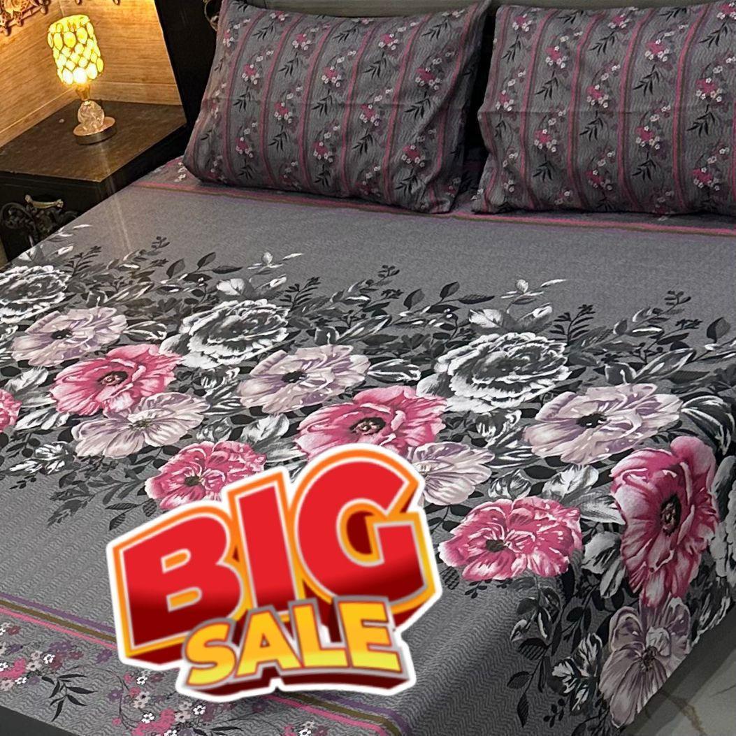 3 Pcs Cotton Salonica Printed Double Bedsheet