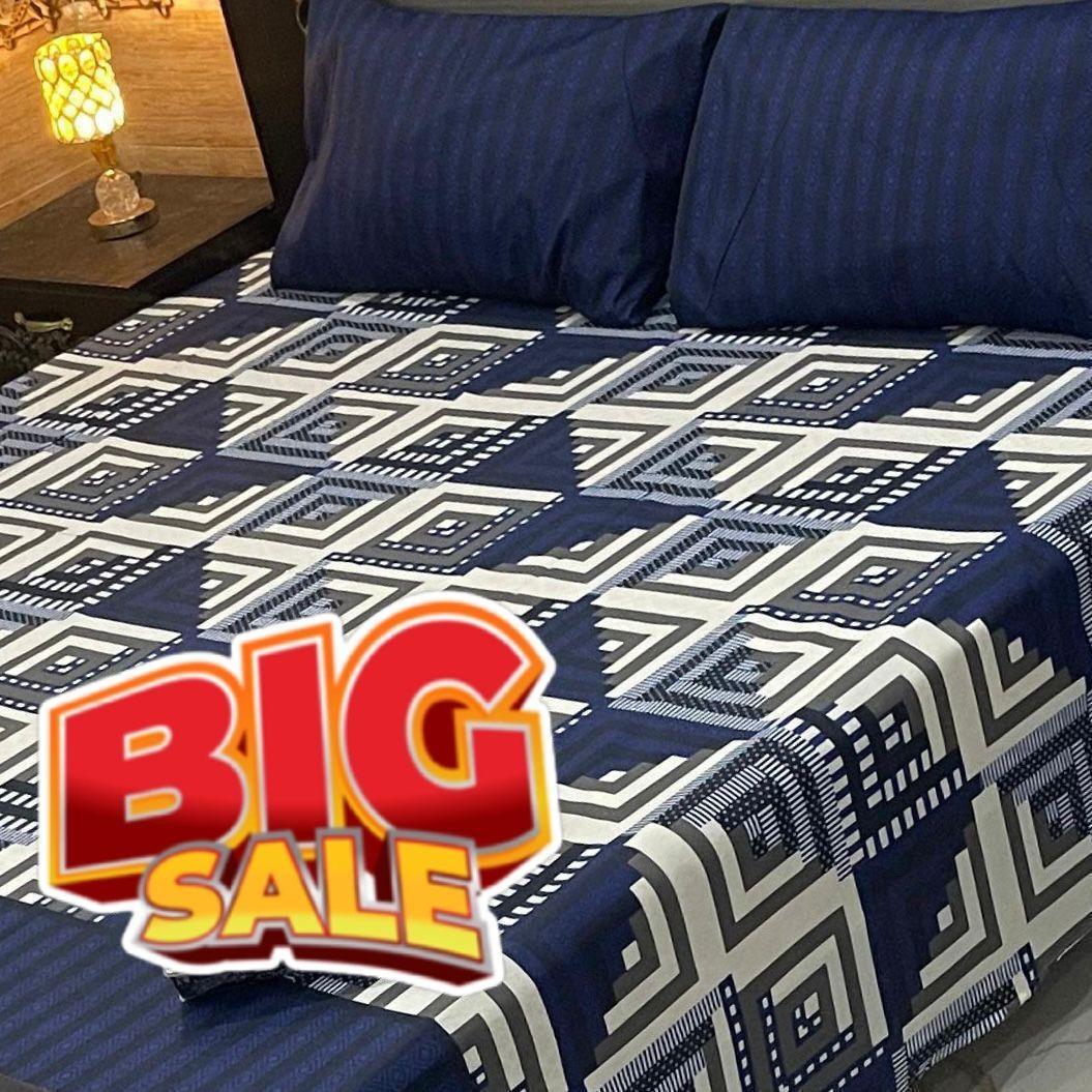 3 Pcs Cotton Salonica Printed Double Bedsheet
