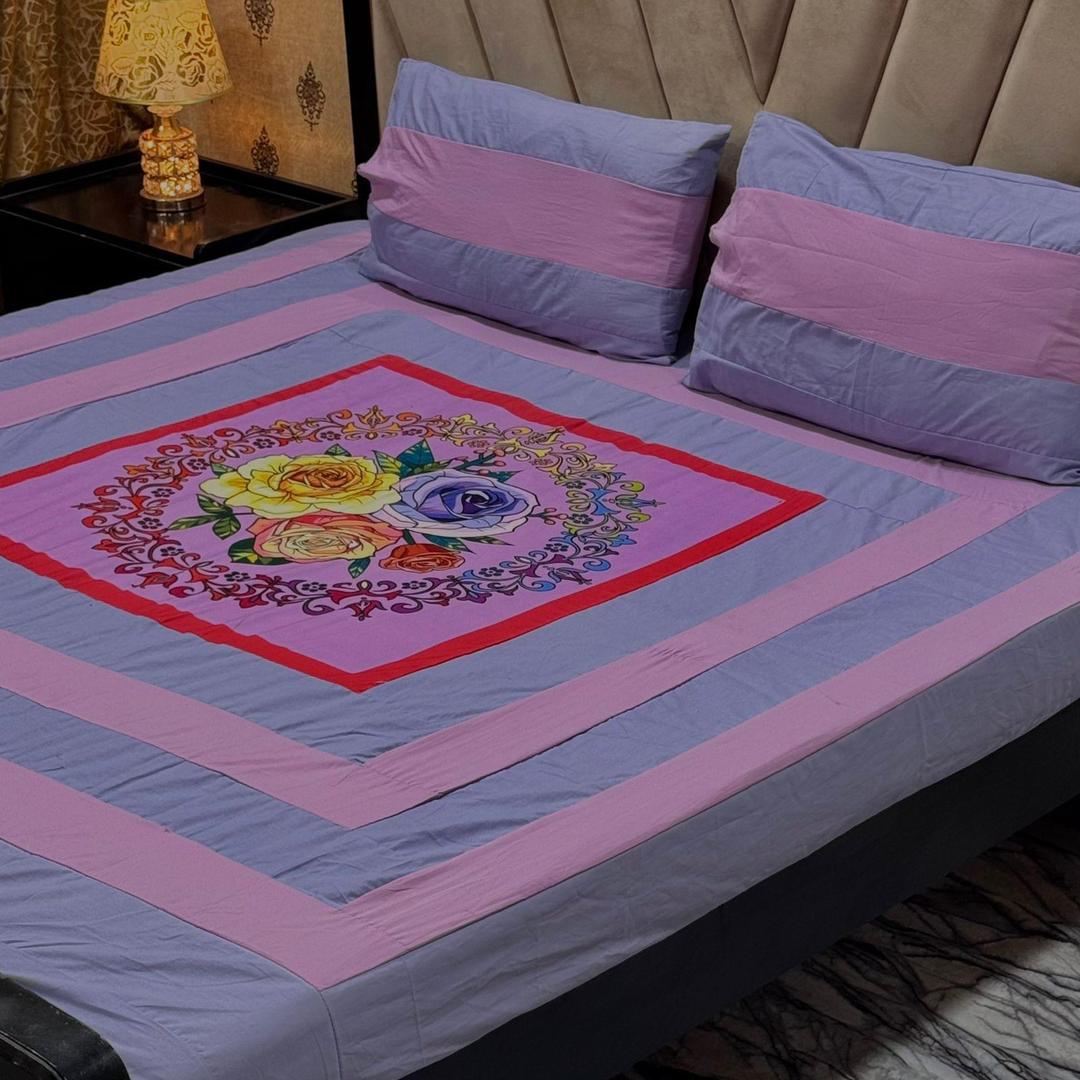 3 Pcs Cotton Sotton Patchwork Double Bedsheet