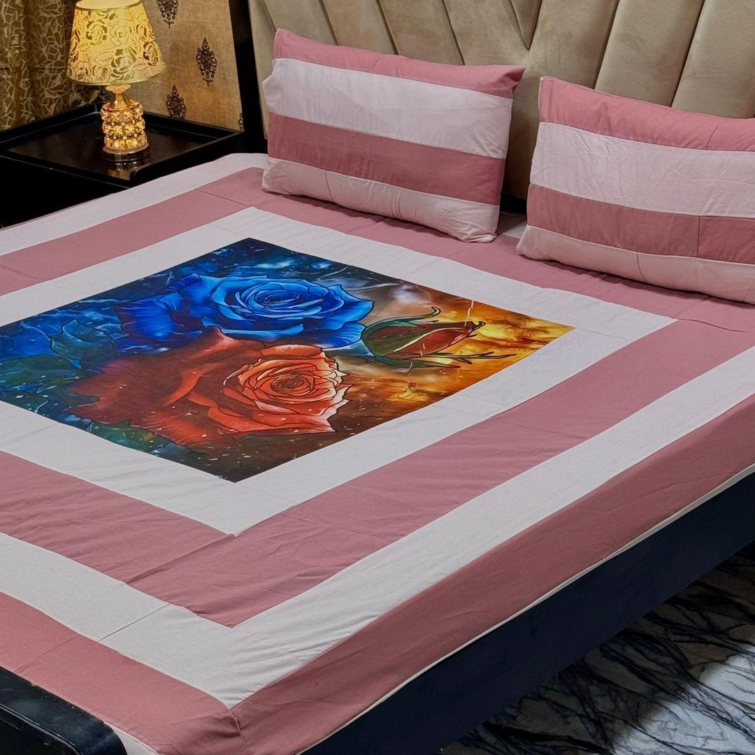 3 Pcs Cotton Sotton Patchwork Double Bedsheet