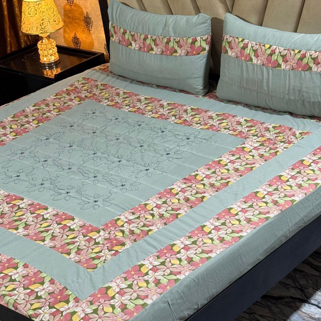 3 Pcs Cotton Sotton Patchwork Double Bedsheet